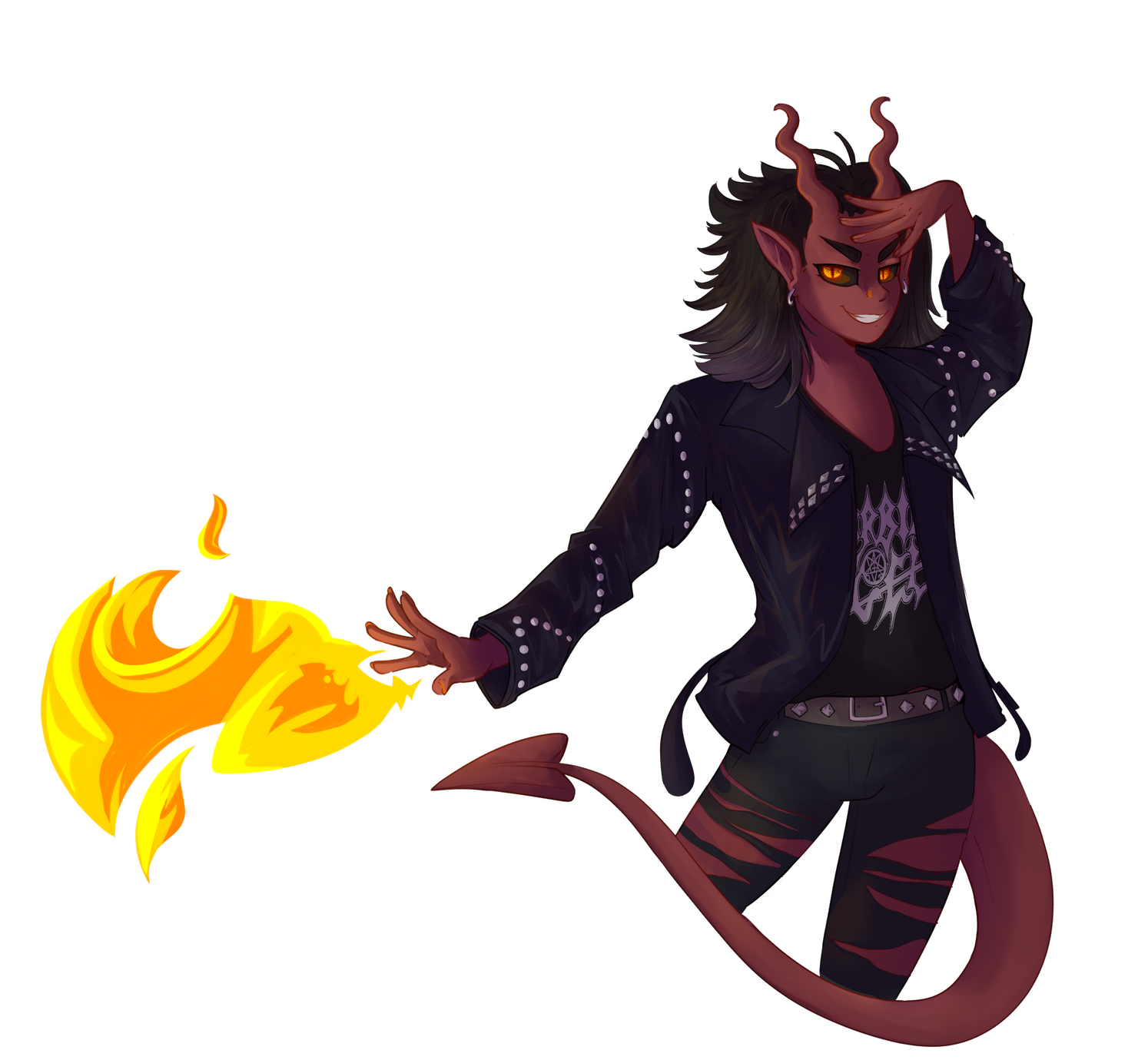 a devilish humanoid wielding fire a devilish humanoid wielding fire