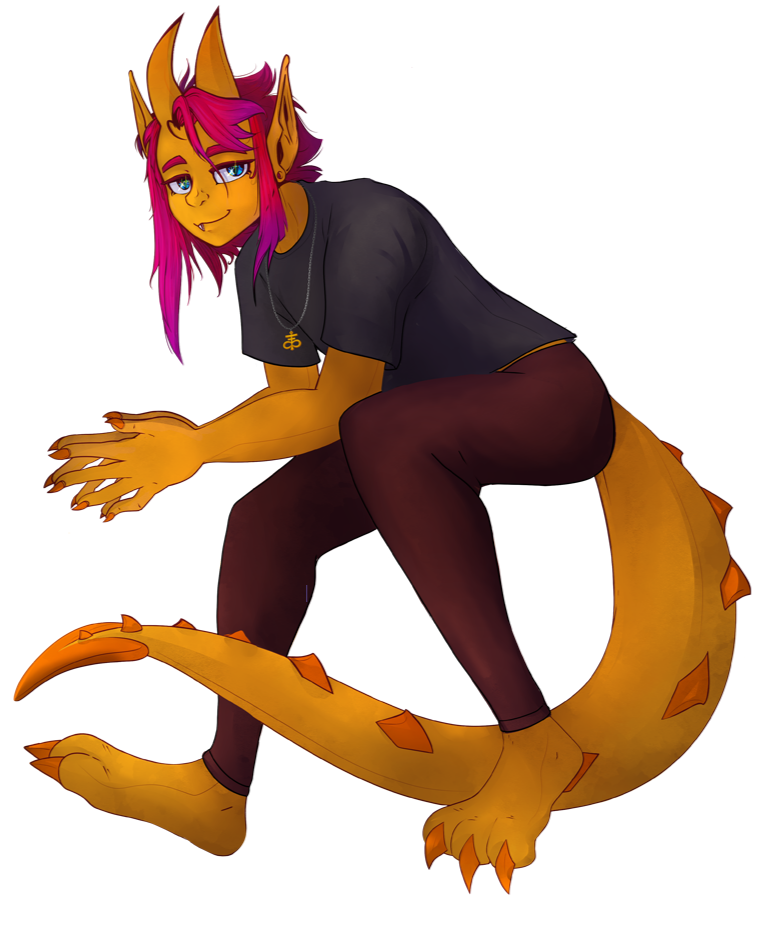 an imp-like character grinning an imp-like character grinning